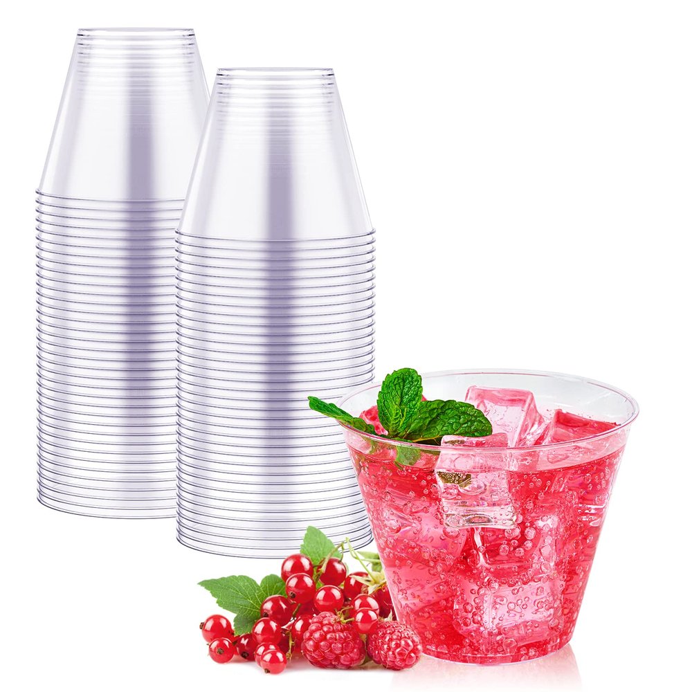 JOLLY CHEF 9 oz Clear Disposable Plastic Cups, 50 Pack Disposable Cups for Wedding,Thanksgiving, Christmas Party