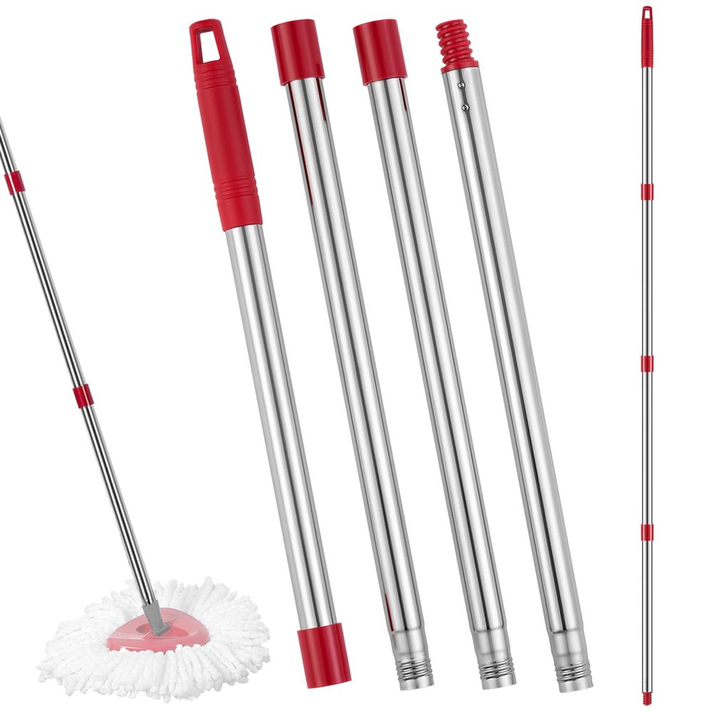 TIDYKITC Mop Replacement Handle Compatible with Ocedar Mop Head and Broom, 4-Section 30" to 58" Spin Mop Stick Compatible with O Cedar Mop Replace Base (Mop Base&Refill not Included)