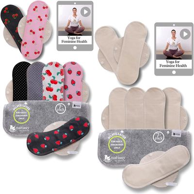 2X 7-Pack (Medium) Cloth Panty Liners; Daily Organic Cotton Reusable Panty Liners for Women Made in EU; Feminine Panty Liners Washable for Women & Teens; Thin Sanitary Reusable Liners, NOT for Period