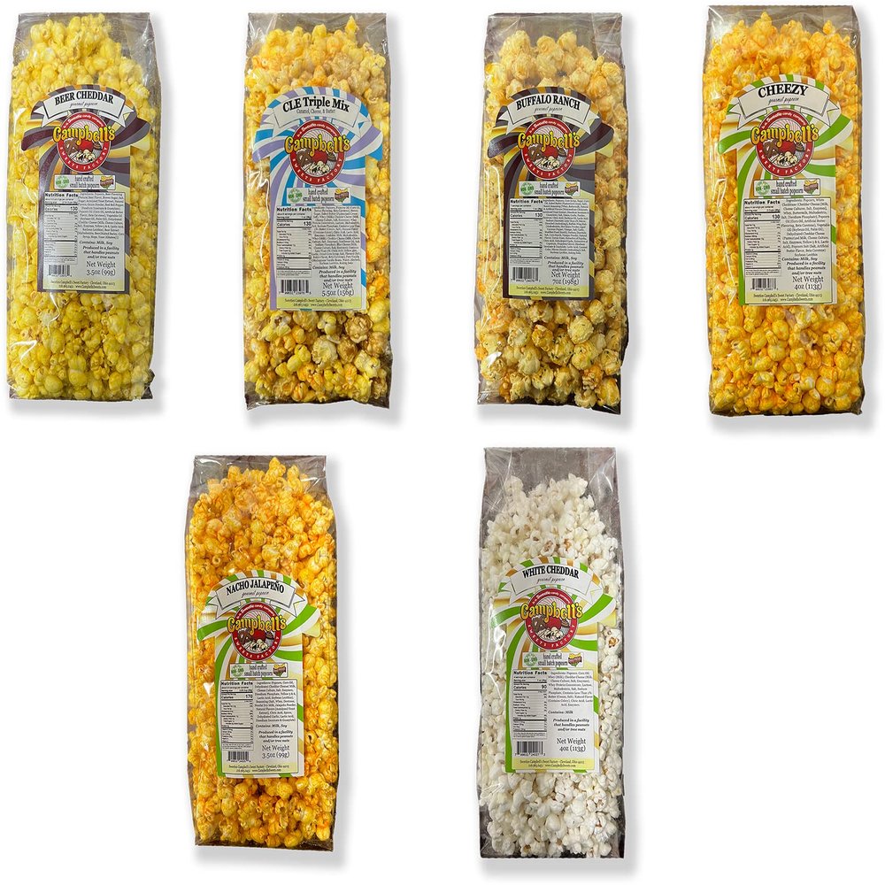 Campbell's Sweets Factory Gourmet Popcorn Variety Pack Bar Food Classics, 6 Pub Inspired Flavors Nacho Jalapeno, Beer Cheddar, Buffalo Ranch & More