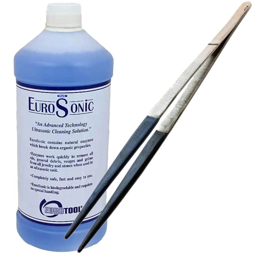 Eurosonic Concentrate Ultrasonic Cleaner  Pint & 12" Tweezers Plastic Coated PVC Tips Non Marring