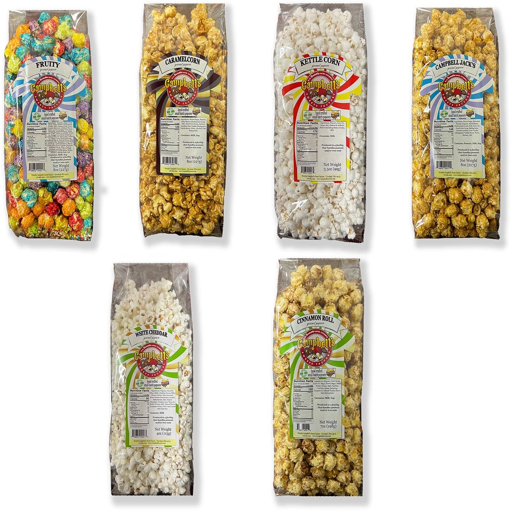 Campbell's Sweets Factory Gourmet Popcorn Variety Pack Sweet Treats, 6 Dessert Flavor Popcorn Includes Caramel Corn, Cinnamon Roll, Kettle & More
