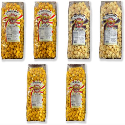 Campbell's Sweets Factory Gourmet Popcorn Variety Pack Dichotomy, 6 Cheesy Caramel Popcorn Bags 2 Classic, 2 White Cheddar, 2 Spicy Extreme Dichotomy