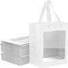12 Pcs White Kraft Paper Gift Bags with Transparent Window, 9.84"x7.0"x5.12" Kraft Shopping Bags with Handles for Bouquet Christmas Birthdays Festivals Party Weddings Wrapping view 1