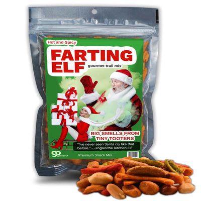 Funny Christmas Premium Trail Mix - Hilarious Stocking Stuffers for Men Food Spicy Gifts for Women - Unique Foods Gifts and Gourmet Basket Ideas Care Packages Christmas Gag Gifts for Adults Teenagers Coworkers Friends (Farting Elf)