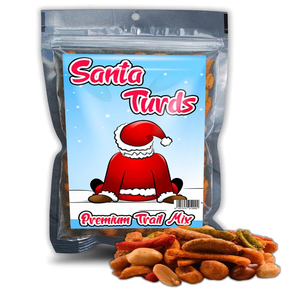 Funny Christmas Premium Trail Mix - Hilarious Stocking Stuffers for Men Food Spicy Gifts for Women - Unique Foods Gifts and Gourmet Basket Ideas Care Packages Christmas Gag Gifts for Adults Teenagers Coworkers Friends (Santa Turds)