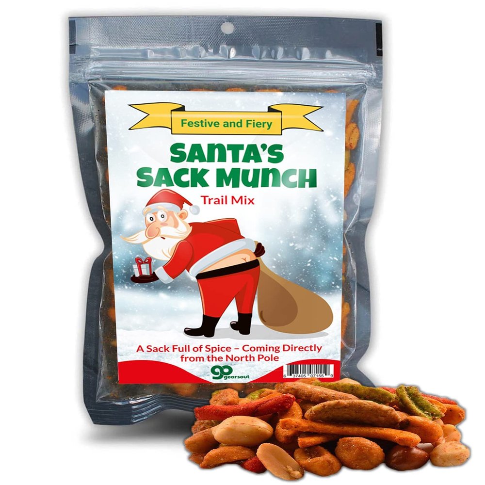 Funny Christmas Premium Trail Mix - Hilarious Stocking Stuffers for Men Food Spicy Gifts for Women - Unique Foods Gifts and Gourmet Basket Ideas Care Packages Christmas Gag Gifts for Adults Teenagers Coworkers Friends (Santa's Sack)