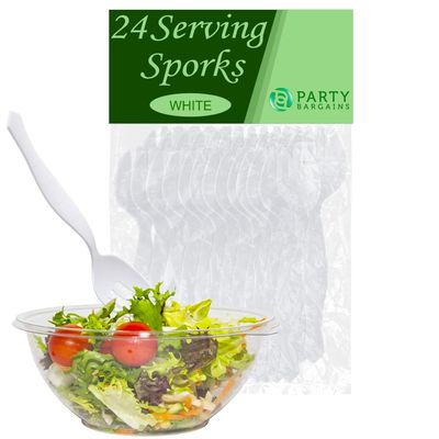 PARTY BARGAINS 8.75" Disposable White Plastic Serving Forks, 24 Pack, Heavy Duty Kitchenware Serving Fork Utensil for Wedding, Catering Services, Buffet, Birthday Parties