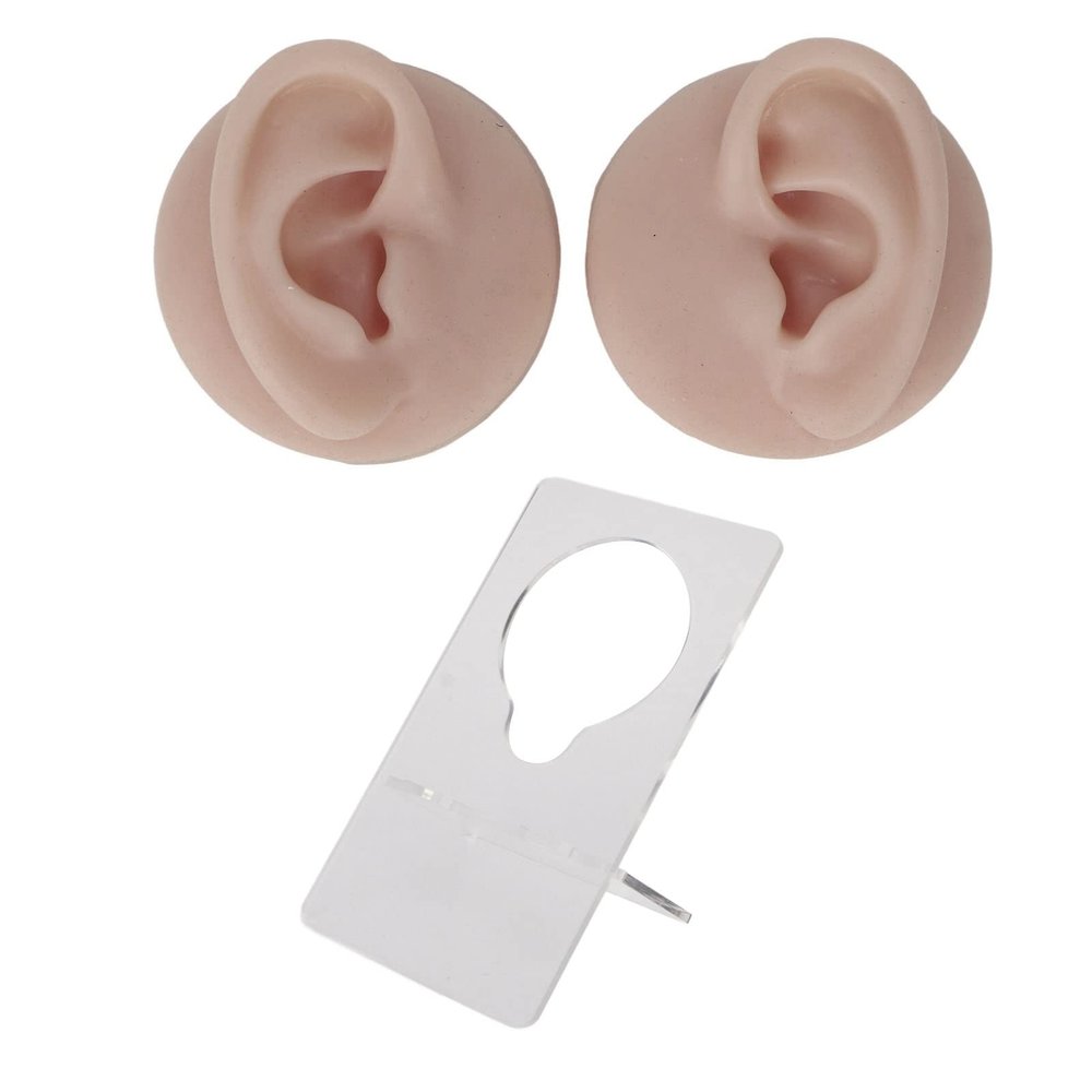 Silicone Ear Model, Simulation Human Body Part Silicone Ear Model, for Display Simulation Ear Acupuncture Practice, Jewelry Display (Medium Skin Color)