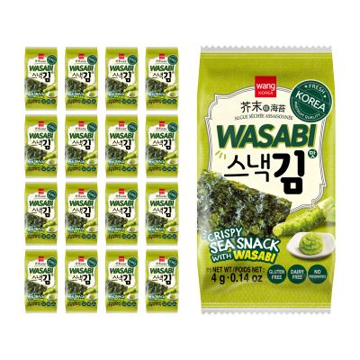 Wang Korean Seaweed Snacks Wasabi Flavor, Crispy Roasted Seaweed Sheets