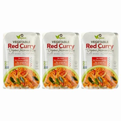 24Vegan - Gourmet Thai Red Curry Meal with Organic Jasmine Rice (3-Pack) - Non-GMO, Gluten-Free, Vegan Thai Red Curry, Instant Curry - Just Heat & Eat