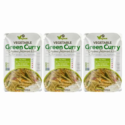 24Vegan Organic Thai Green Curry with Jasmine Rice, Vegan Thai Curry, Non-GMO, No MSG, Gluten-Free, Instant Curry Meal, Just Heat & Eat (3 Pack)
