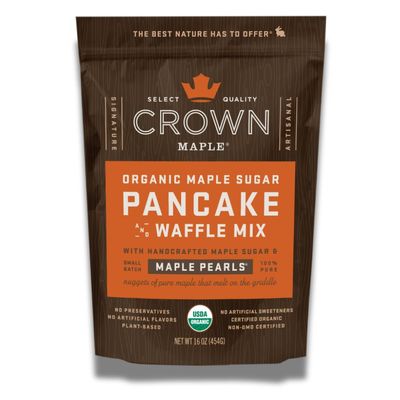 Crown Maple Organic Maple Sugar Pancake and Waffle Mix, 16oz, with Handcrafted Maple Sugar and Small-Batch Maple Pearls