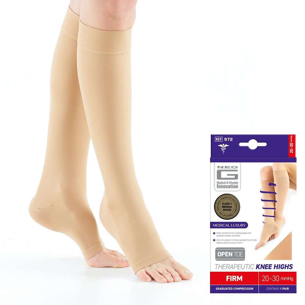 Neo G Therapeutic Compression Socks for Women 20-30 mmhg knee high - for spider or varicose veins, swollen legs, feet, ankles, edema. Closed or Open Toe Compressions Socks for Women (XL, Polyamide, Elastane)