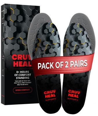 2 Packs of Work Comfort Orthotic Insoles - Anti Fatigue Shoe Insert Men Women - Low Arch Support - Shock Absorption - Foot Pain Relief - Work Boot Insoles (S, Black)