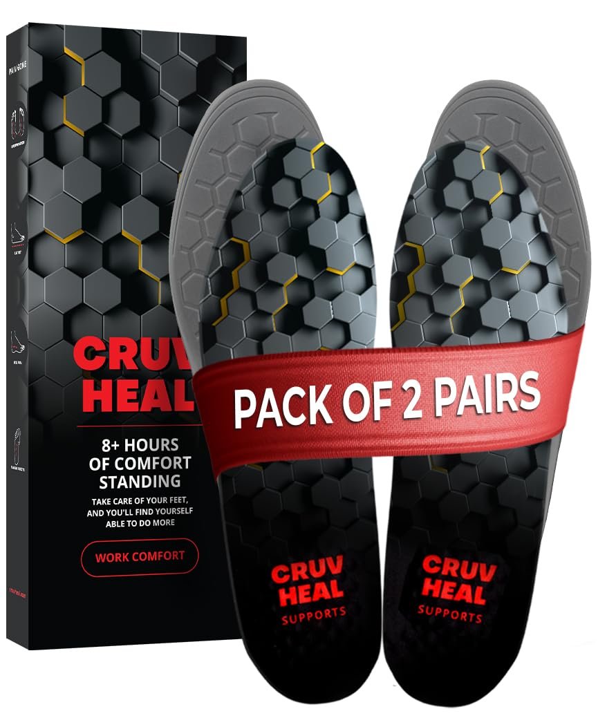 2 Packs of Work Comfort Orthotic Insoles - Anti Fatigue Shoe Insert Men Women - Low Arch Support - Shock Absorption - Foot Pain Relief - Work Boot Insoles (S, Black)