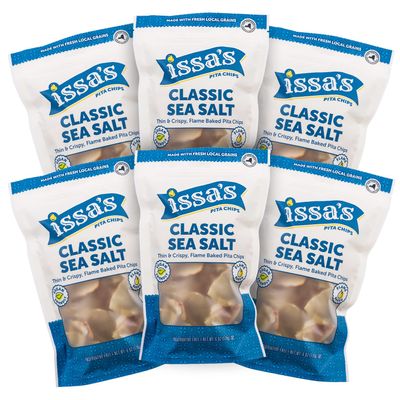 Issa's Pita Chips Lebanese Style Flame Baked Classic Sea Salt Pita Chips | Kosher, Vegan, Crispy and Thin Pita Chips with No Preservatives | 6 Packs of 6oz Individual Bags of Pita Crisps