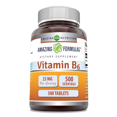 Amazing Formulas Vitamin B6 (Pyridoxine) 25 Mg Supplement | Tablets | Non-GMO | Gluten-Free | Made in USA (1 Pack | 500 Count)