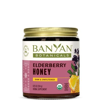 Banyan Botanicals Organic Elderberry Honey With Sambucus, Amla & Marshmallow Elderberry Immune Support for Kids & Adults* 8.25 Oz Raw, Unfiltered, Pollinator-Friendly, Sustainably Sourced