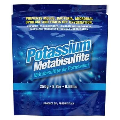 Italian POTASSIUM METABISULPHITE 8.8oz (250g) Resealable Pouch from Danmar Foods POT META (Not Sodium)