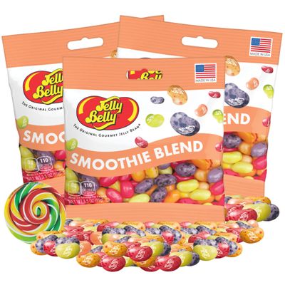 Needzo Smoothie Blend Jelly Bean Mix, Grab and Go Fruity Snacks for Movie Nights, Party Favors, and More, Candy Swirl Accessory Included, 3 Pack, 3.5 Ounces