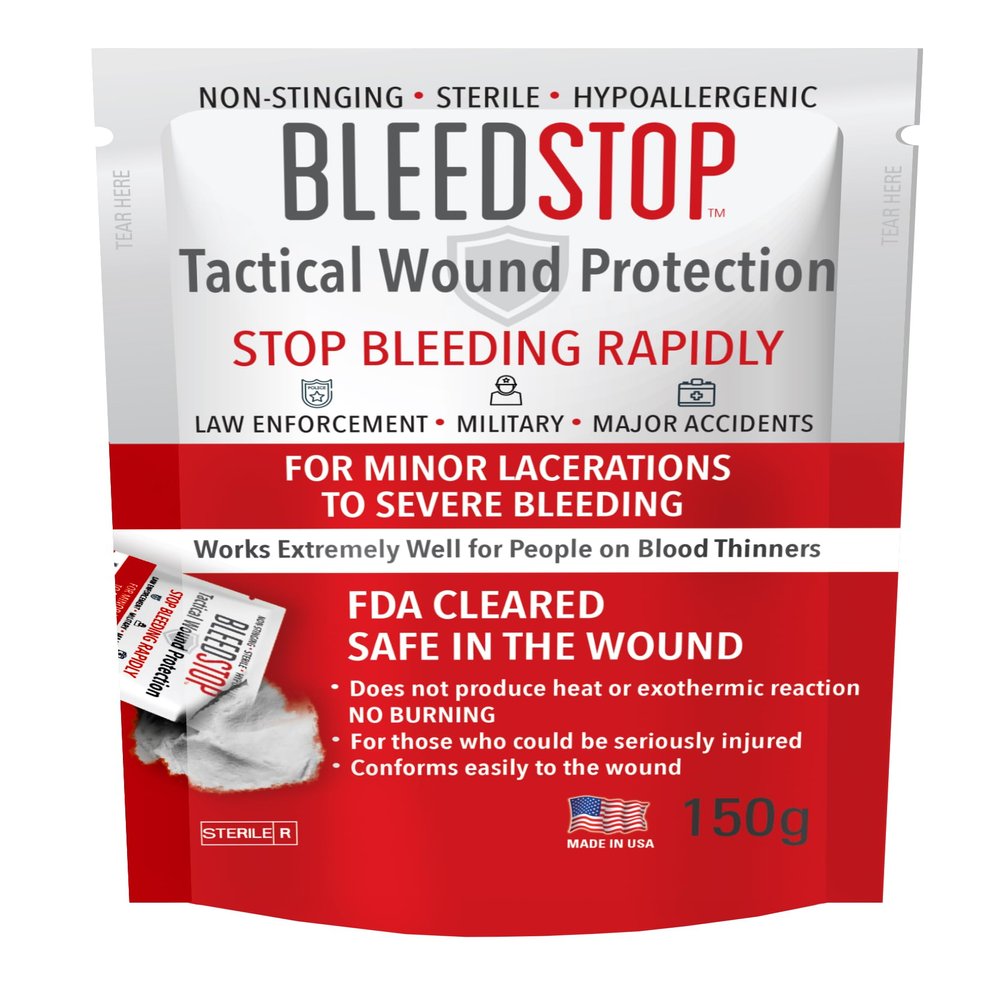 BleedStop First Aid Bleeding Control Powder Rapid Blood Clotting for Serious Wounds & Nosebleeds, 150g Safe for Blood Thinner Patients