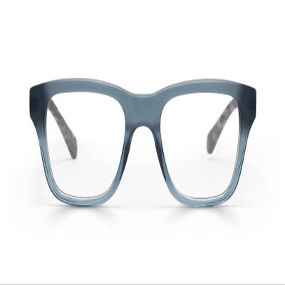 eyebobs Kvetcher Unisex Premium Blue Light Readers, Transparent Grey Teal Front with Black Tokyo Temples2.00 Diopter