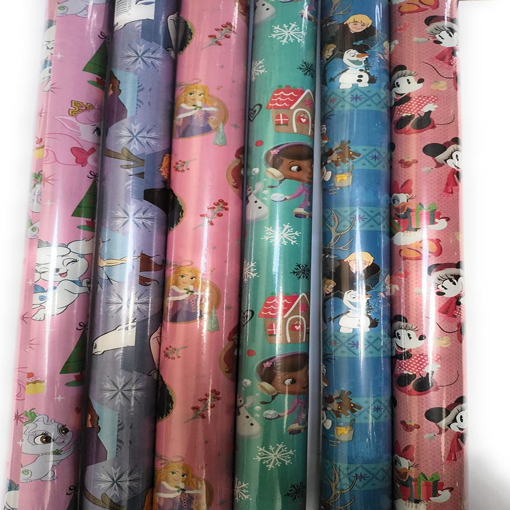 3 Rolls Girls Princesses Christmas Holiday Gift Wrap Matching Pull Bows