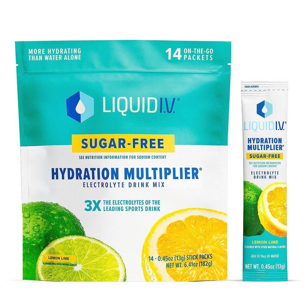 Liquid I.V. Sugar-Free Hydration Multiplier - Lemon Lime Sugar-Free Hydration Powder Packets | Electrolyte Powder Drink Mix | Easy Open Single-Serving Stick | Non-GMO | 14 Servings (Pack of 12)
