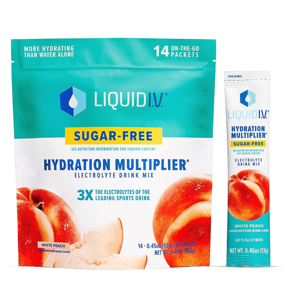 Liquid I.V. Sugar-Free Hydration Multiplier - White Peach  Sugar-Free Hydration Powder Packets | Electrolyte Drink Mix | Easy Open Single-Serving Stick | Non-GMO | 168 Sticks