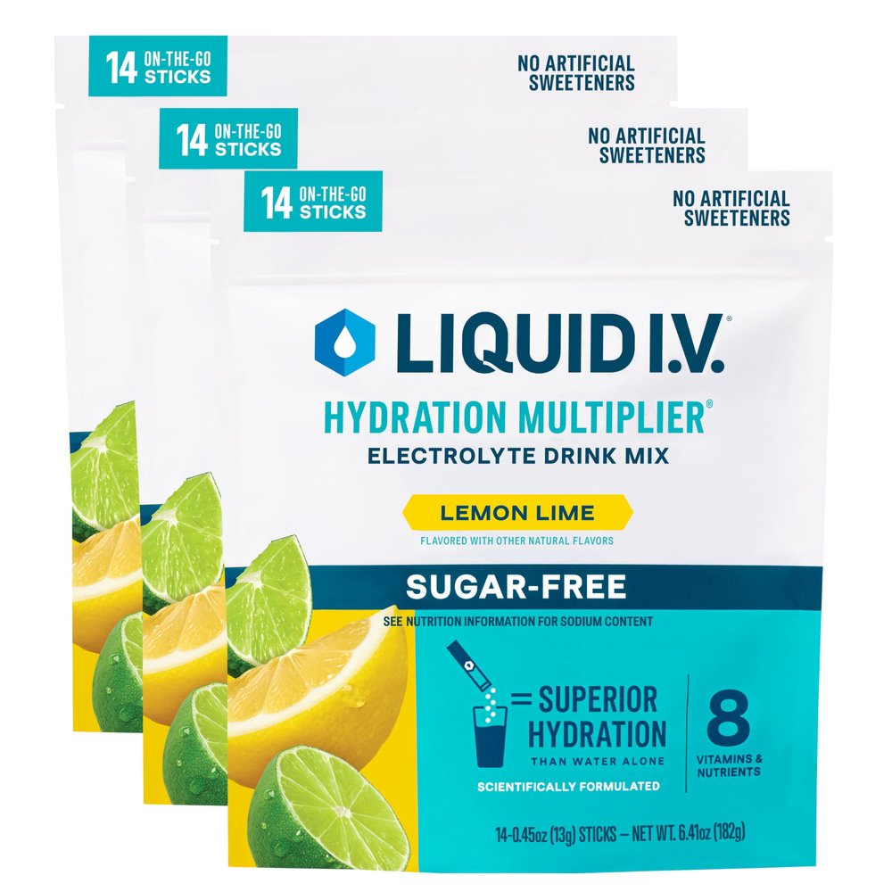 Liquid I.V. Hydration Multiplier Sugar-Free - Lemon Lime - Hydration Powder Packets | Electrolyte Powder Drink Mix | Convenient Single-Serving Sticks | Non-GMO | 14 Servings (Pack of 3)