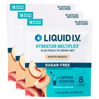 Liquid I.V. Hydration Multiplier Sugar-Free - White Peach - Hydration Powder Packets | Electrolyte Powder Drink Mix | Convenient Single-Serving Sticks | Non-GMO | 14 Servings (Pack of 3)