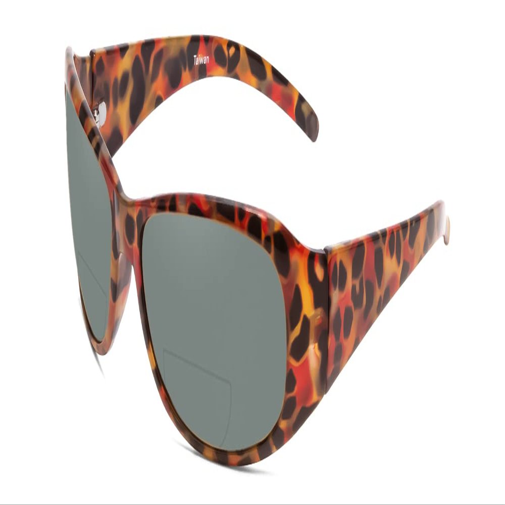 Calabria 645SB Polarized BiFocal Reading Sunglasses +2.00 Red Tortoise/Grey Womens Oval Bi-Focal Readers Trendy w/Hard Case