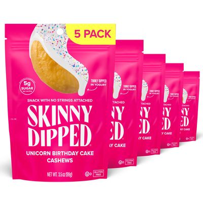 SkinnyDipped Birthday Cake Cashews, Healthy Snack, Plant Protein, Gluten Free, 3.5 oz Resealable Bags, Pack of 5