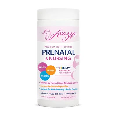 Avazza Prenatal Formula with TriBiom Formula: Probiotics + Prebiotics+ PostBiotics to Nurture & Stabilize Against Leaky Gut. Human Milk Oligosaccharides. 100% Vegan (150g, 30 Servings)