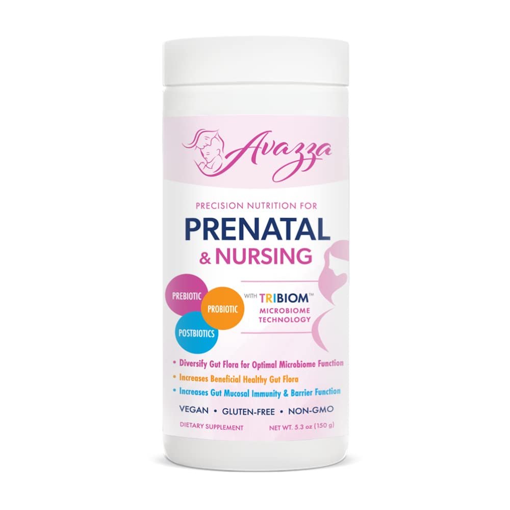 Avazza Prenatal Formula with TriBiom Formula: Probiotics + Prebiotics+ PostBiotics to Nurture & Stabilize Against Leaky Gut. Human Milk Oligosaccharides. 100% Vegan (150g, 30 Servings)