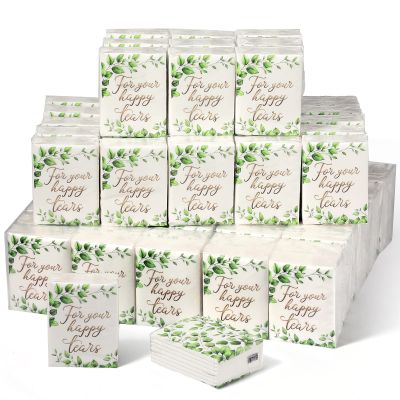 100 Pack Eucalyptus Pocket Tissues Travel Size For Your Happy Tears 4 Ply Greenery Travel Tissue Packs for Wedding Anniversary Party Supplies Decorative Green Leave Hand Towel Bathroom Travel Supplies