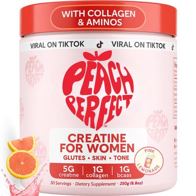 Peach Perfect Creatine Blend for Women  Micronized Creatine Monohydrate with BCAA & Collagen for Glute Strength Support  Pink Lemonade  30 Servings