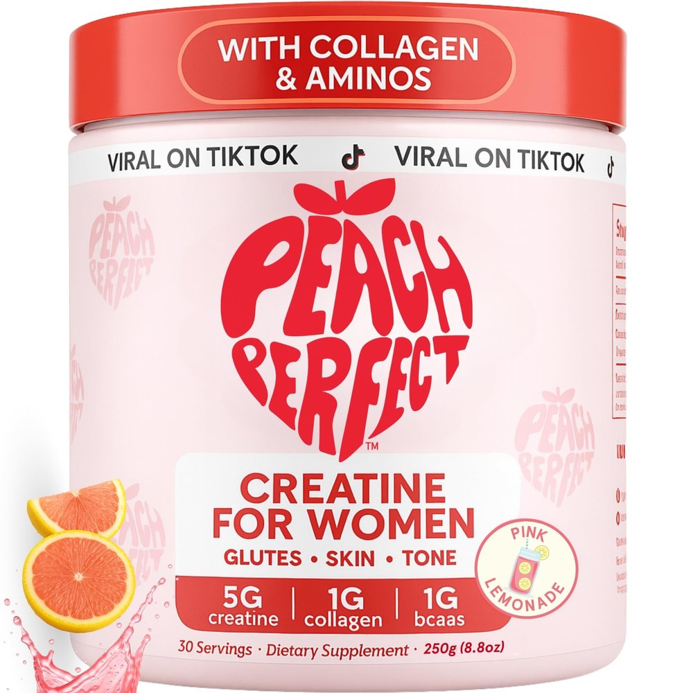 Peach Perfect Creatine Blend for Women Micronized Creatine Monohydrate with BCAA & Collagen for Glute Strength Support Pink Lemonade 30 Servings