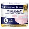 NorthShore MegaMax Adult Overnight Diapers, 12-Hour Tab-Style, Large, 4 Count Starter Pack, Pink, 42-54 inches, Unisex Incontinence Underwear view 1