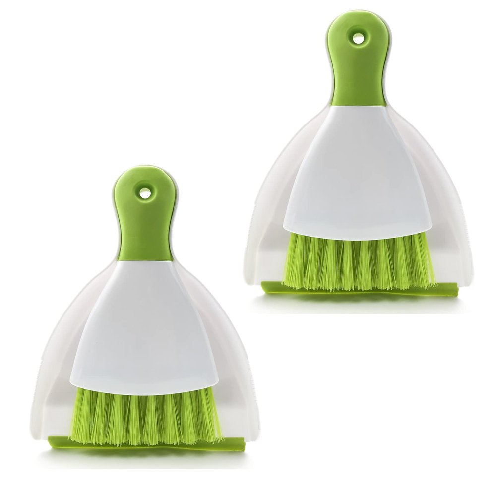 Dust pan Broom Brush Dustpan - Small Broom and Dustpan Set,Mini Broom and Dustpan,Small Dustpan and Brush Set for Home Cleaning,Sofa,Desk,Guinea Pig Cage,Cat Litter etc.Green 2 Set
