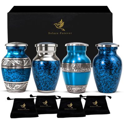Graceful Small Urns for Human Ashes Keepsake Elegant Cremation Urn for Cherished Memories Tiny Urn Keepsakes Mini Urns for Human Ashes (Blue, Set of 4)