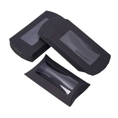 ccHuDE 50 Pcs Kraft Paper Pillow Boxes Small Goodies Treat Box Party Favor Packaging Cases Wedding Candy Gift Case with Clear Window Black