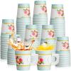 Pinkunn 80 Pcs Paper Tea Cups Disposable Tea Party Decorations 7 oz Floral Paper Teacups with Handle for Hot and Cold Drinks Girl Mom Birthday Baby Shower Bridal Wedding Spring(Blue) view 1