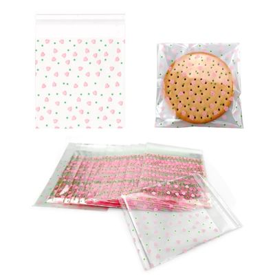 FAZHBARY 100 PCS Valentine Pink Heart Clear Cellophane Bags Self Sealing Goodie Bags for Bakery Supplies