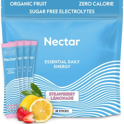 Nectar Energy Booster - Organic Caffeine, B12 & Electrolytes - Sugar Free & Zero Calorie  Healthy Coffee, Energy Drink & Soda Alternative  Hydration & Energy Supplement (Straw. Lemonade 18 Packets)