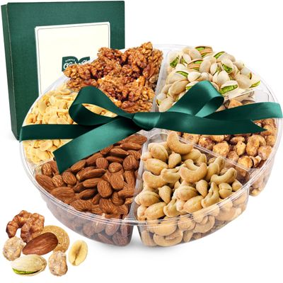 Nuts gift Basket Platter With a Variety of Freshly Roasted Nuts - Beautifully Packaged Gift for Birthday, Sympathy Basket. (6 Sectional Ultimate)