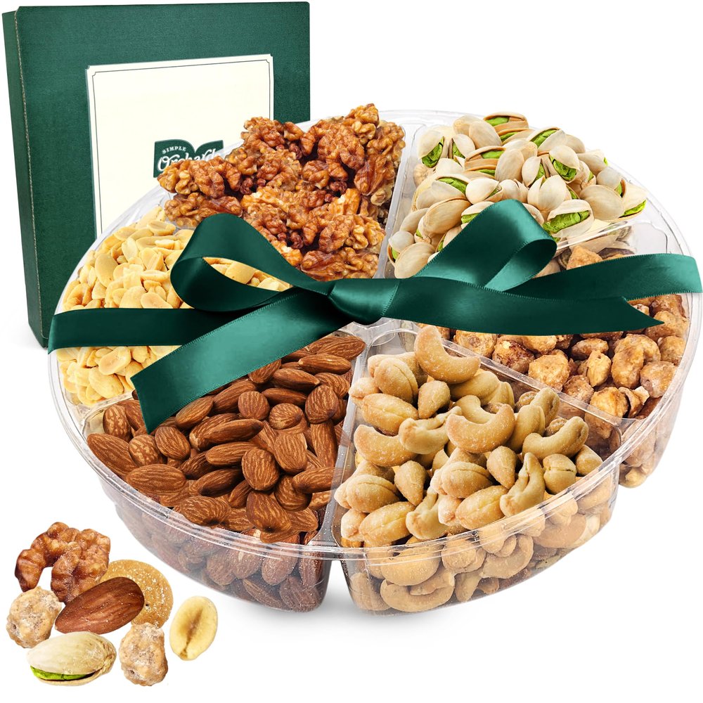 Nuts gift Basket Platter With a Variety of Freshly Roasted Nuts - Beautifully Packaged Gift for Birthday, Sympathy Basket. (6 Sectional Ultimate)