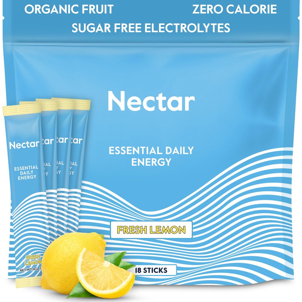 Nectar Energy Booster - Organic Caffeine, B12 & Electrolytes - Sugar Free & Zero Calorie Healthy Coffee, Energy Drink & Soda Alternative Hydration & Energy Supplement (Lemon 18 Powder Packets)