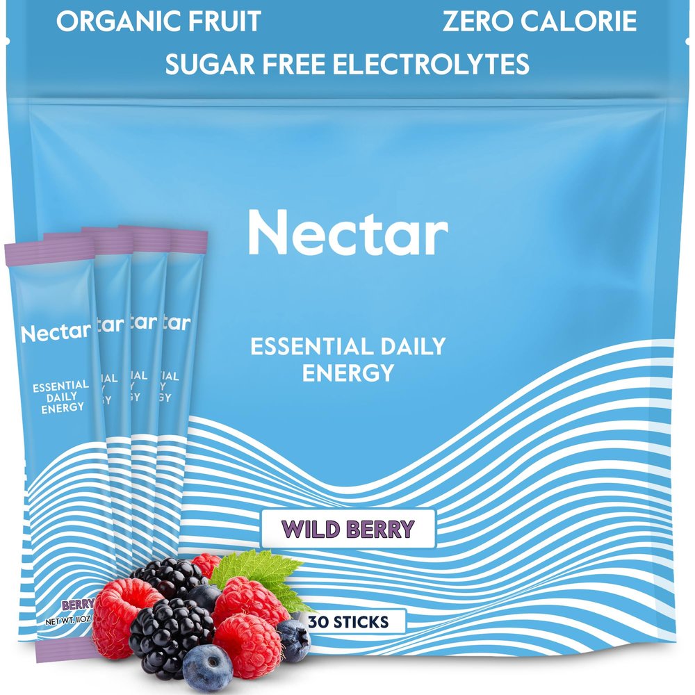 Nectar Energy Booster - Organic Caffeine, B12 & Electrolytes - Sugar Free & Zero Calorie  Healthy Coffee, Energy Drink & Soda Alternative  Hydration & Energy Supplement (Berry 30 Powder Packets)
